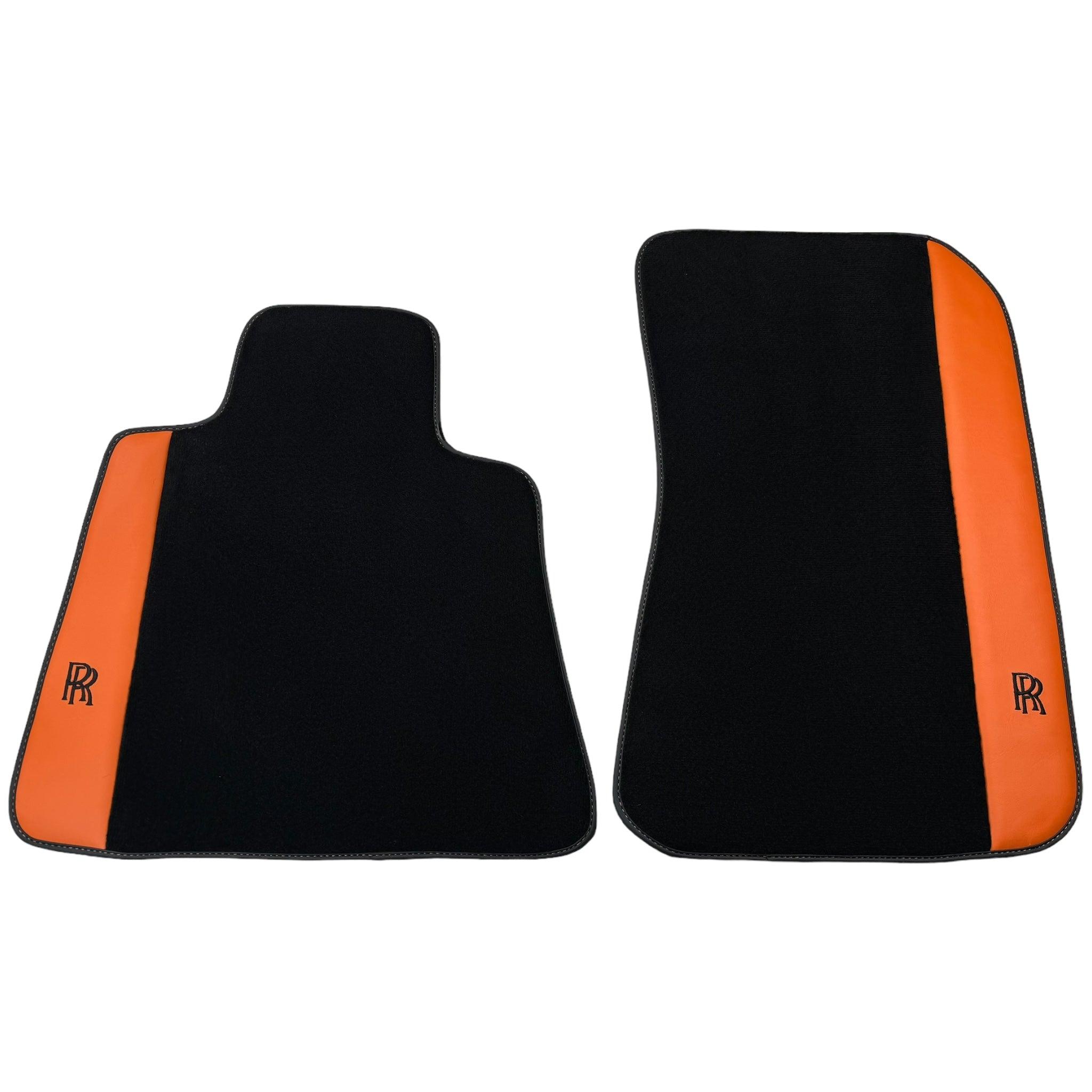 Black Floor Mats for Rolls Royce Dawn (2016-2023) with Orange Leather - AutoWin