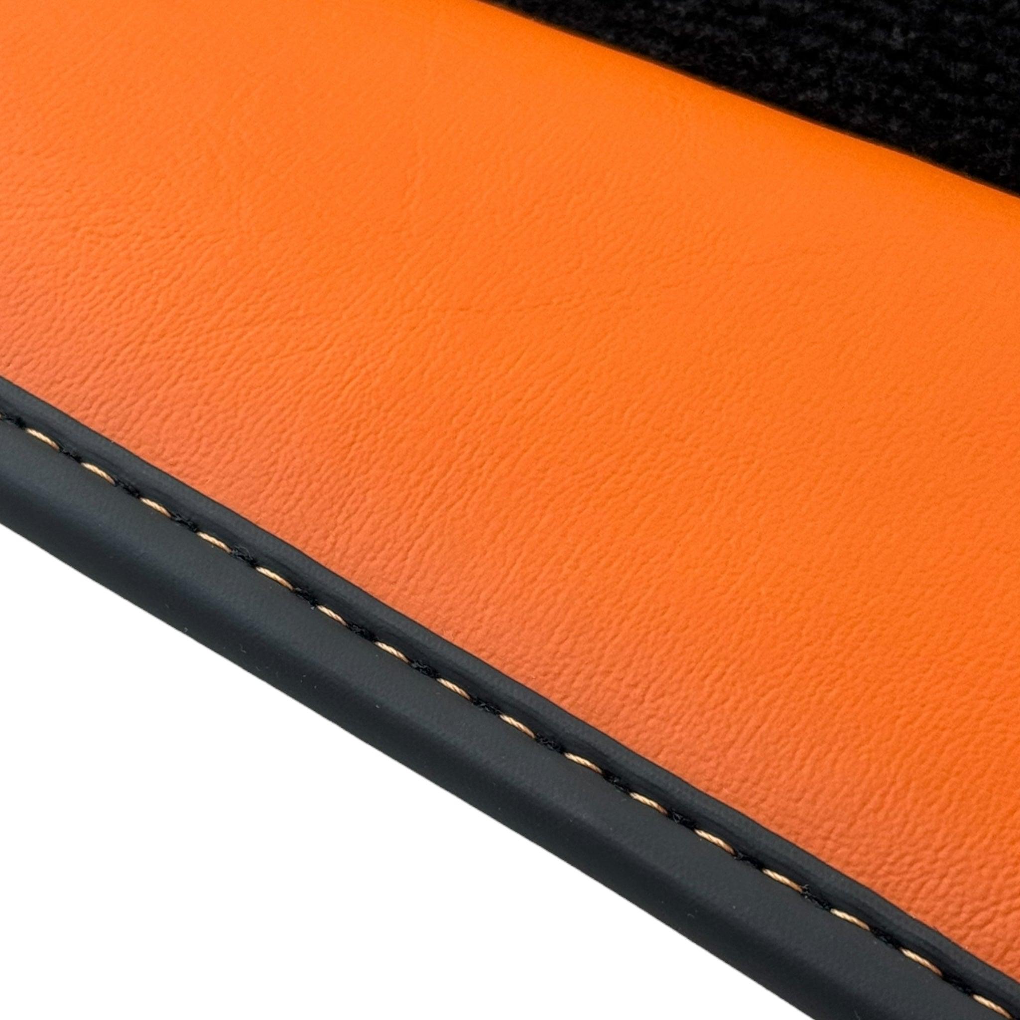 Black Floor Mats for Rolls Royce Dawn (2016-2023) with Orange Leather - AutoWin