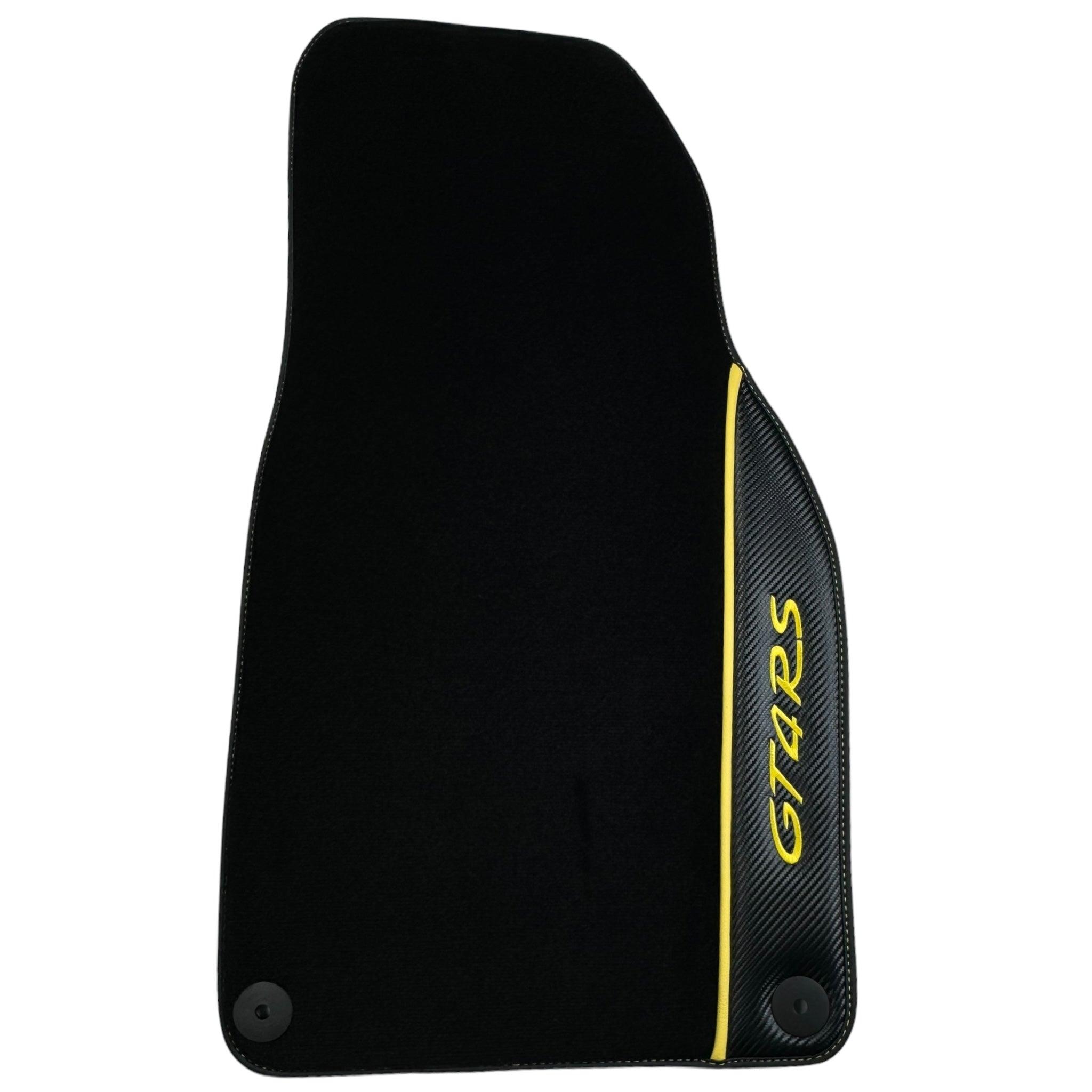 Black Floor Mats for Porsche 718 Cayman GT4 RS (2017-2024) with Carbon | Yellow Accents - AutoWin