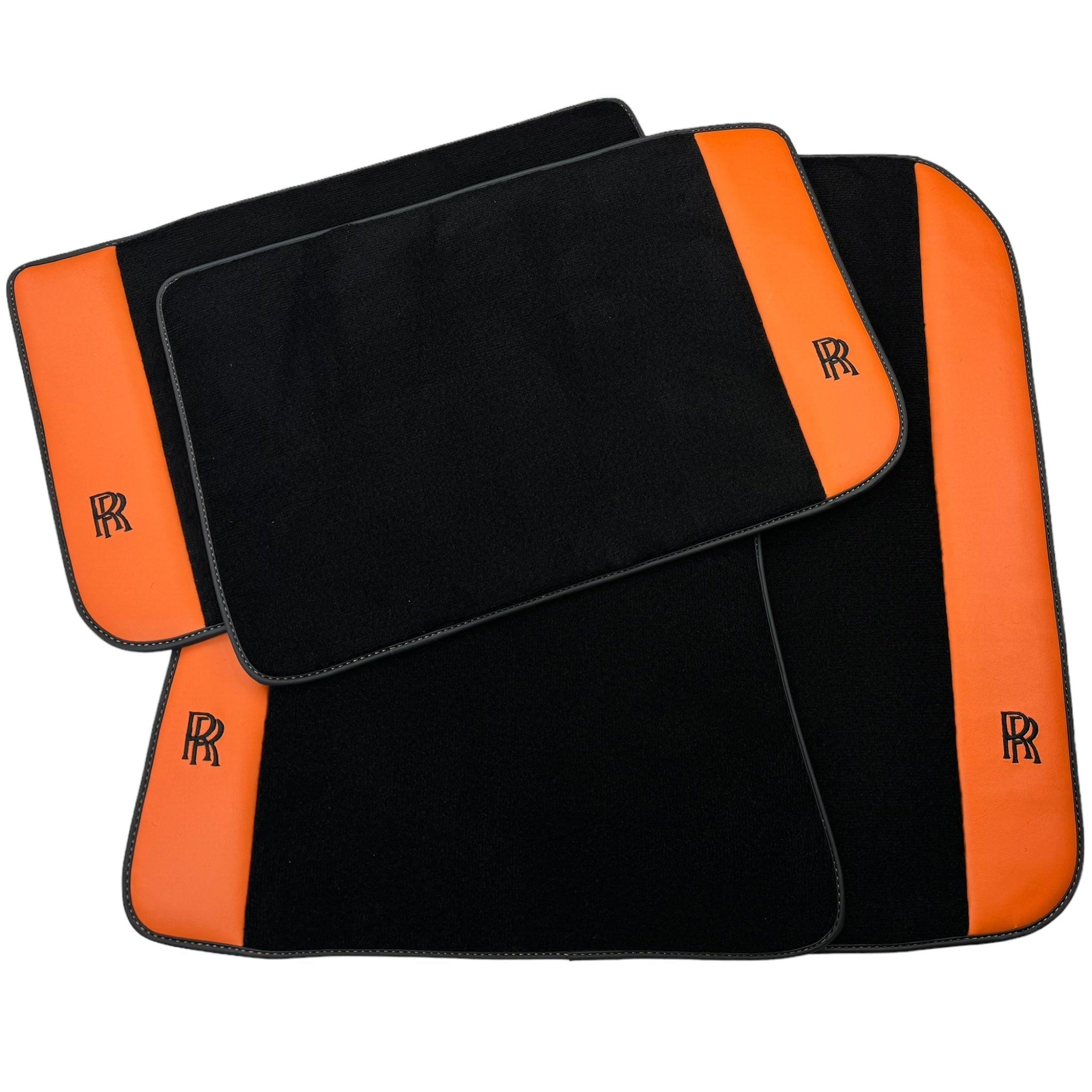 Black Floor Mats for Rolls Royce Dawn (2016-2023) with Orange Leather - AutoWin