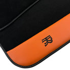 Black Floor Mats for Rolls Royce Dawn (2016-2023) with Orange Leather - AutoWin