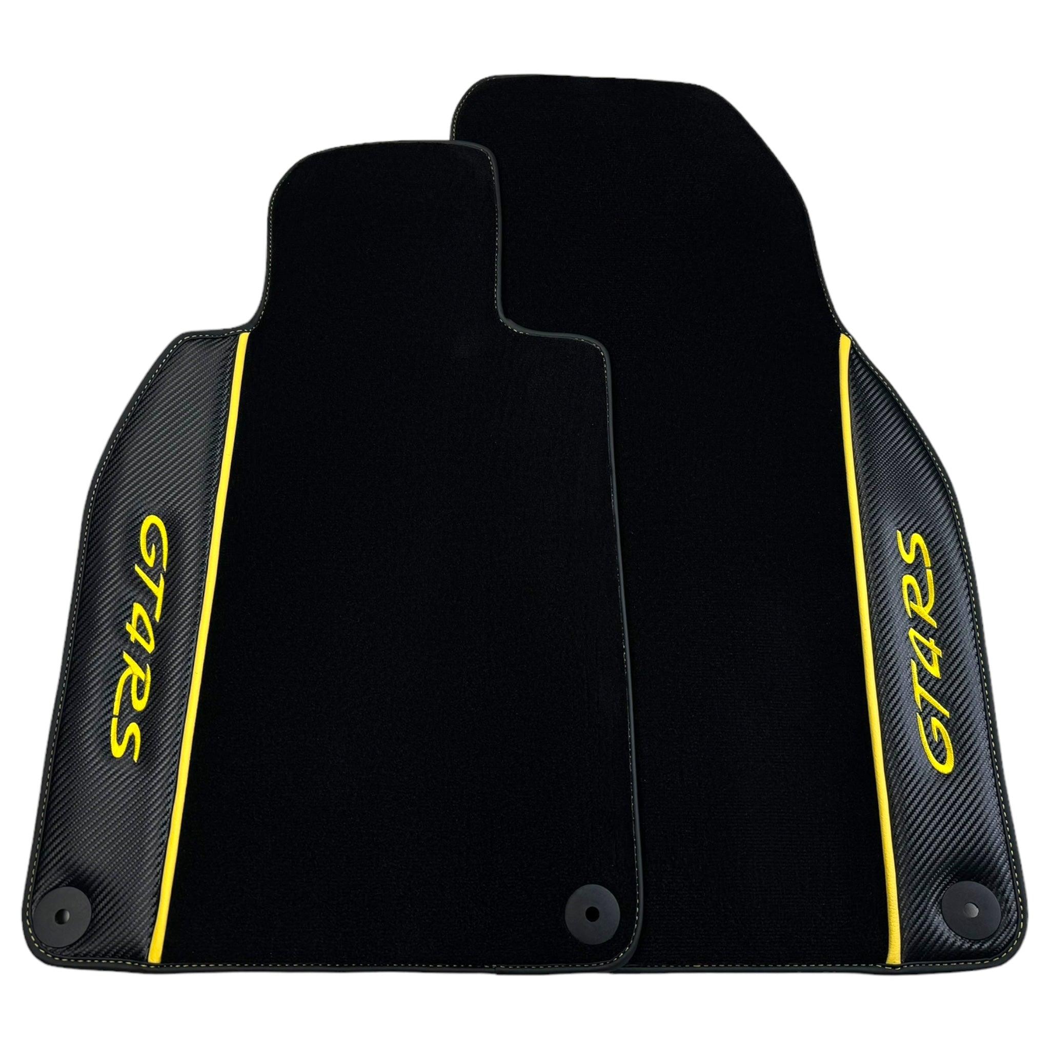 Black Floor Mats for Porsche 718 Cayman GT4 RS (2017-2024) with Carbon | Yellow Accents - AutoWin