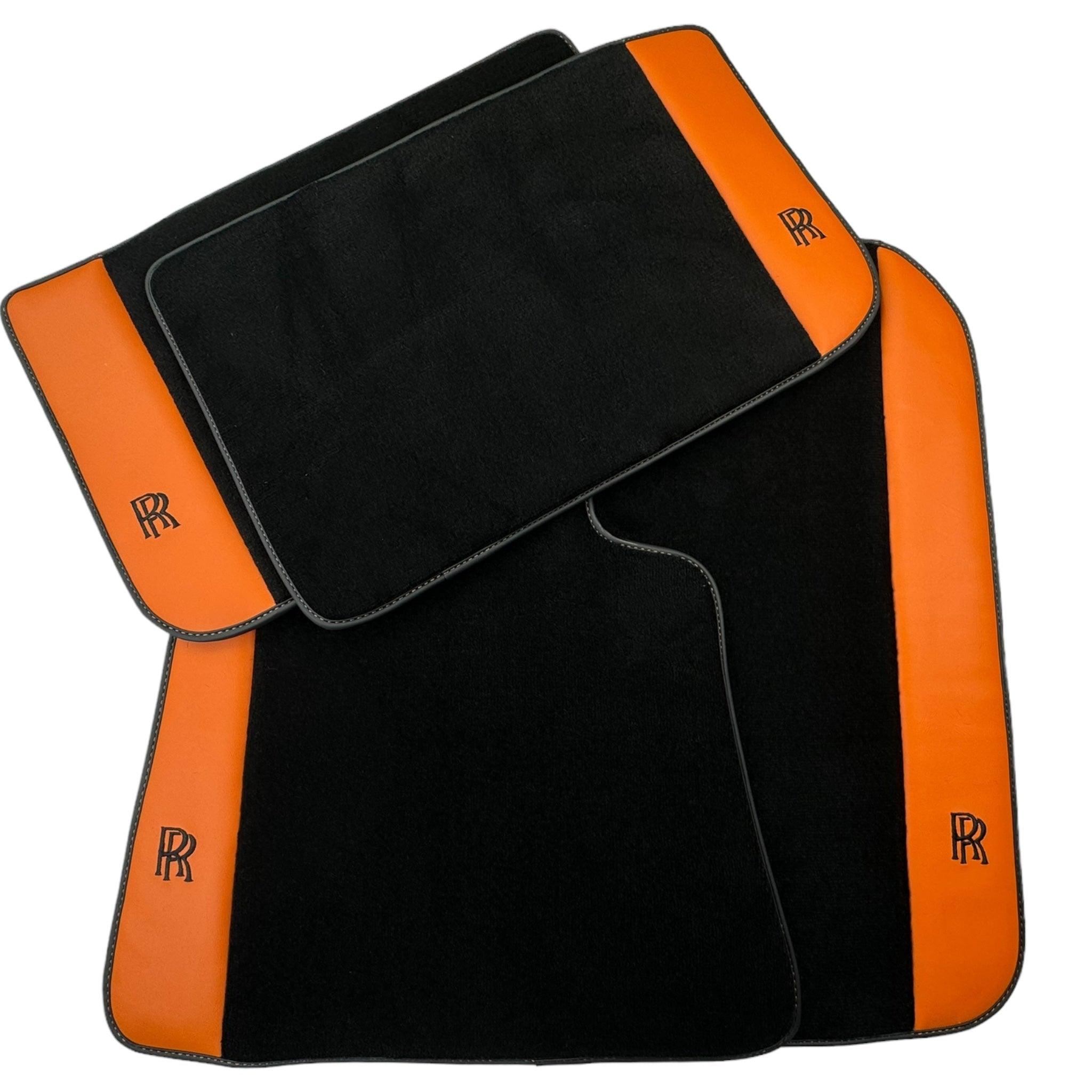 Black Floor Mats for Rolls Royce Dawn (2016-2023) with Orange Leather - AutoWin