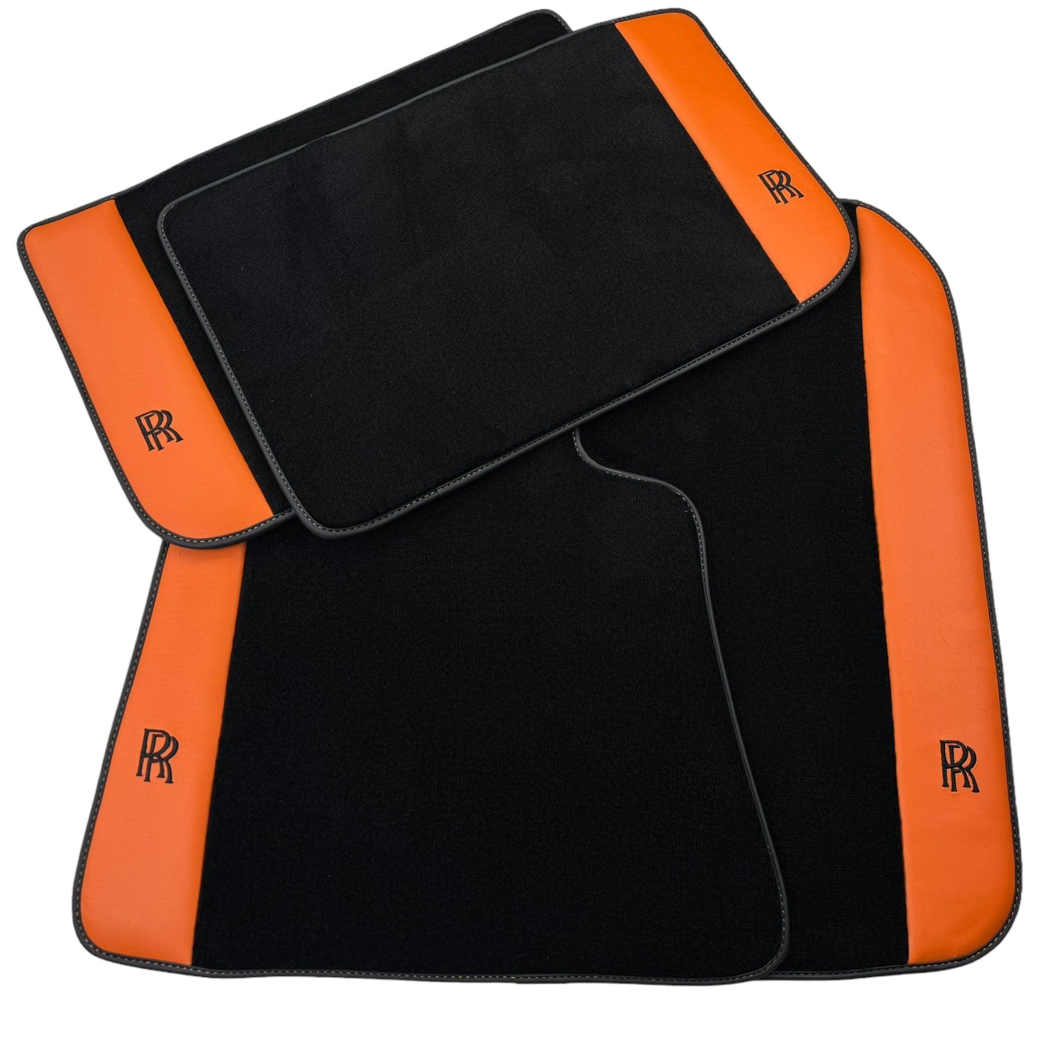 Black Floor Mats for Rolls Royce Dawn (2016-2023) with Orange Leather - AutoWin