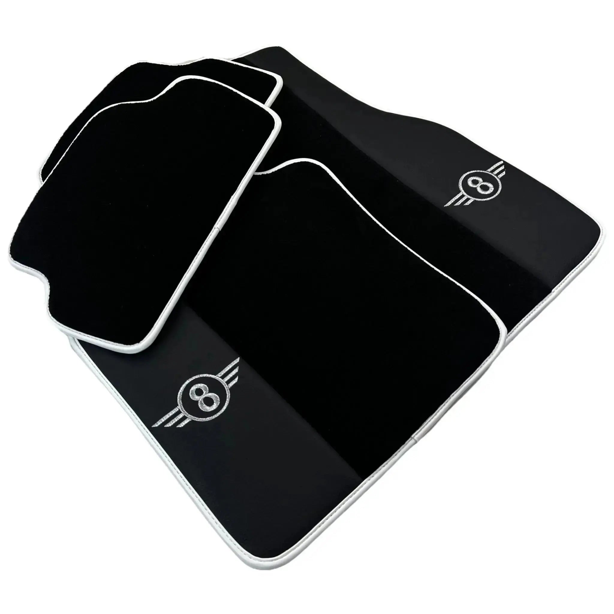 Black Floor Mats for Mini Cabrio R56 Convertible (2009-2016) with Leather | White Trim