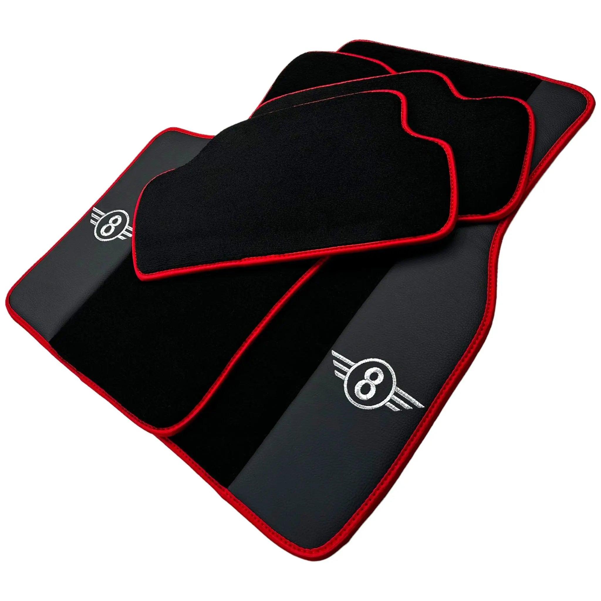 Black Floor Mats for Mini Countryman F60 (2017-2023) With Leather | Red Trim - AutoWin