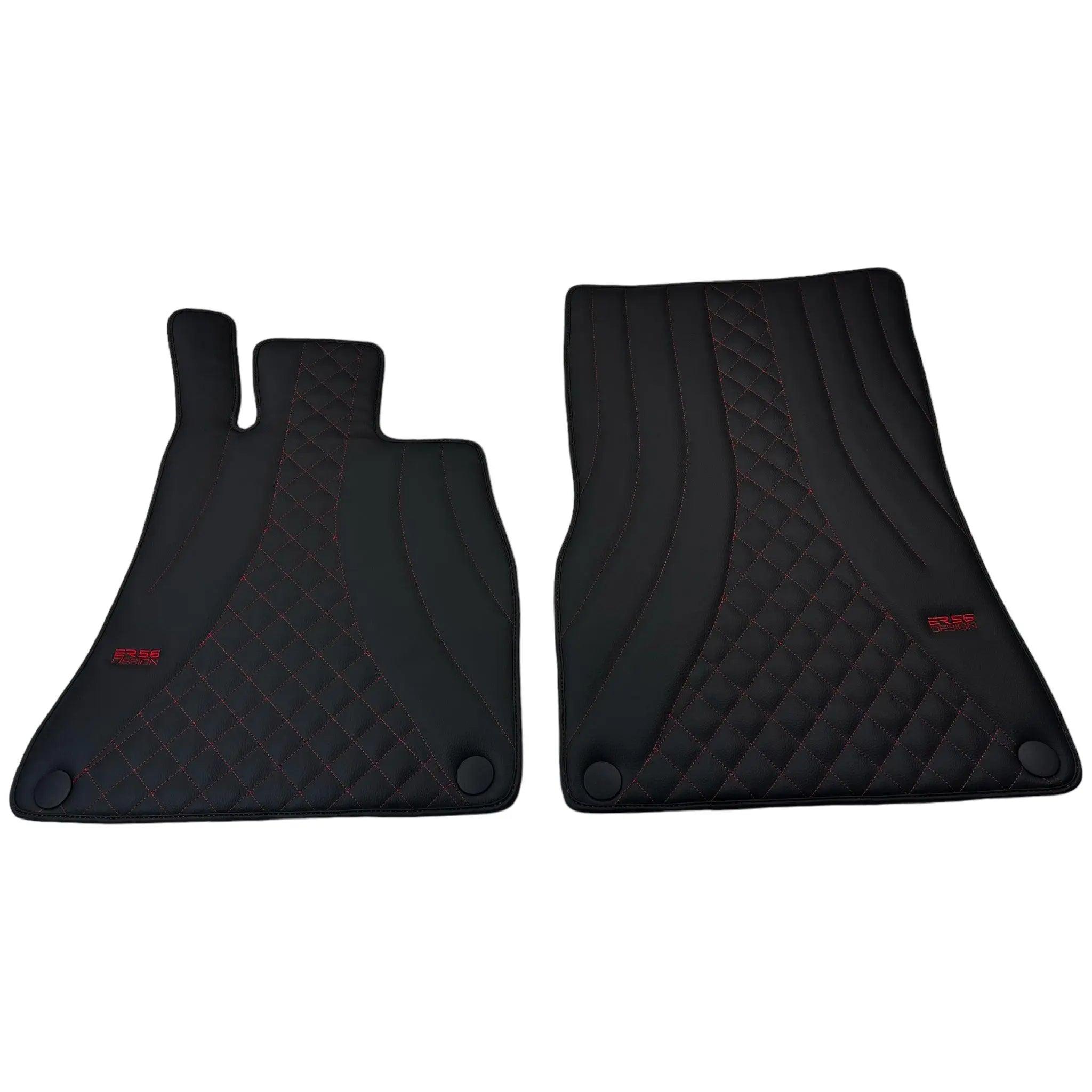 Black Leather Floor Mats For Mercedes Benz C-Class A205 Convertible Facelift (2018-2023) | ER56 Design - AutoWin