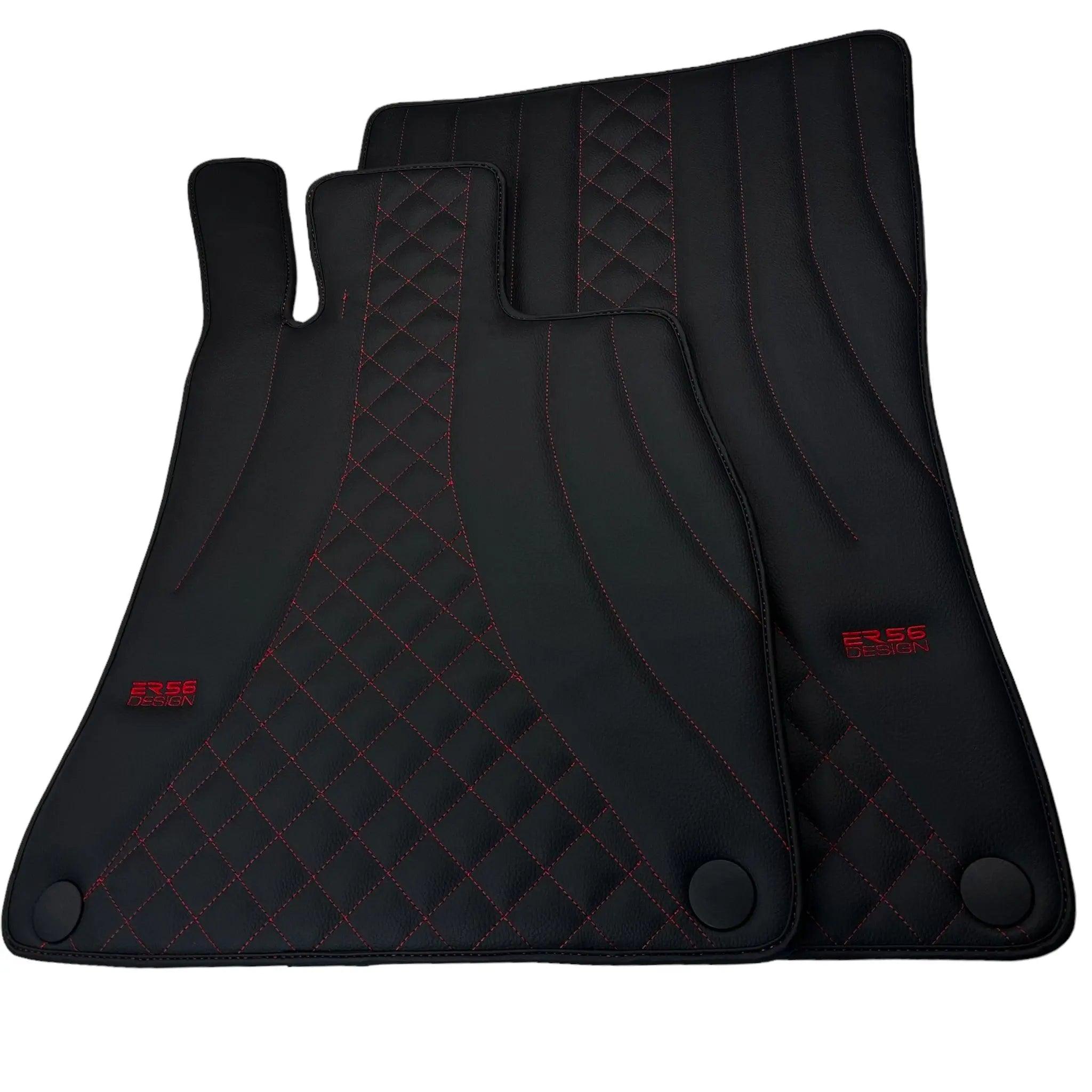 Black Leather Floor Mats For Mercedes Benz C-Class C205 Coupe Facelift (2018-2023) | ER56 Design - AutoWin