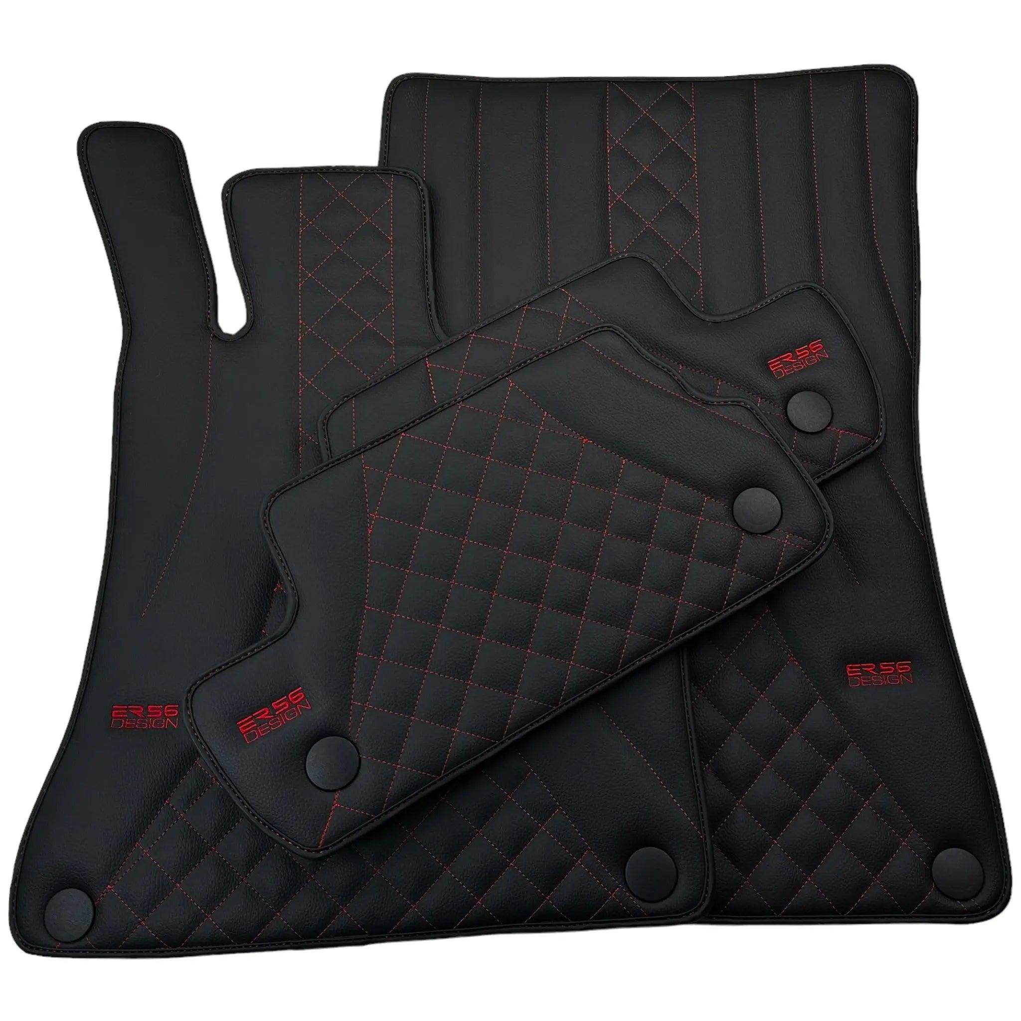 Black Leather Floor Mats For Mercedes Benz C-Class S205 Wagon (2014-2018) | ER56 Design - AutoWin