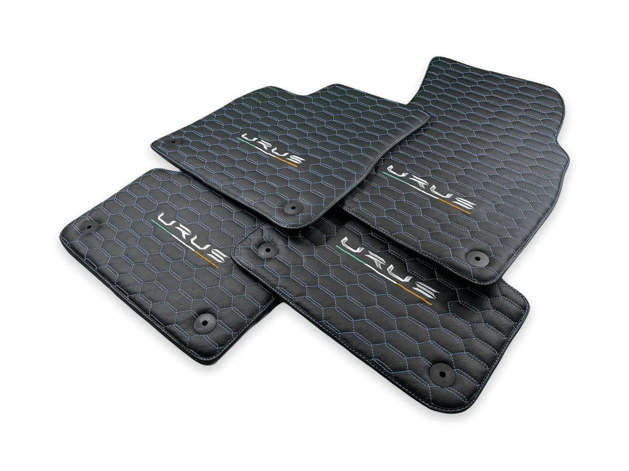 Floor Mats For Lamborghini Urus Leather Blue Stitching - AutoWin