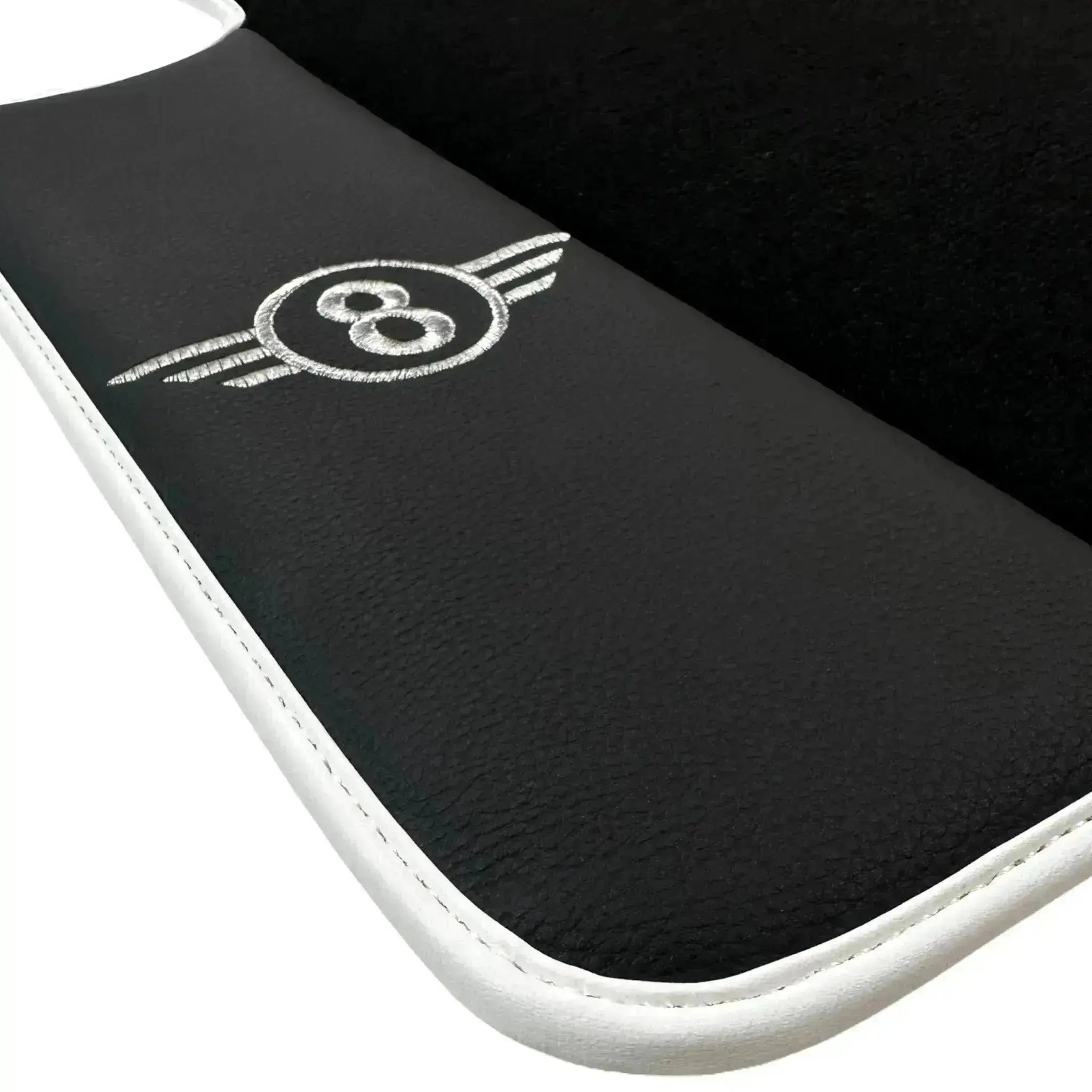 Black Floor Mats for Mini Cooper / One Electric (2020-2023) with Leather | White Trim