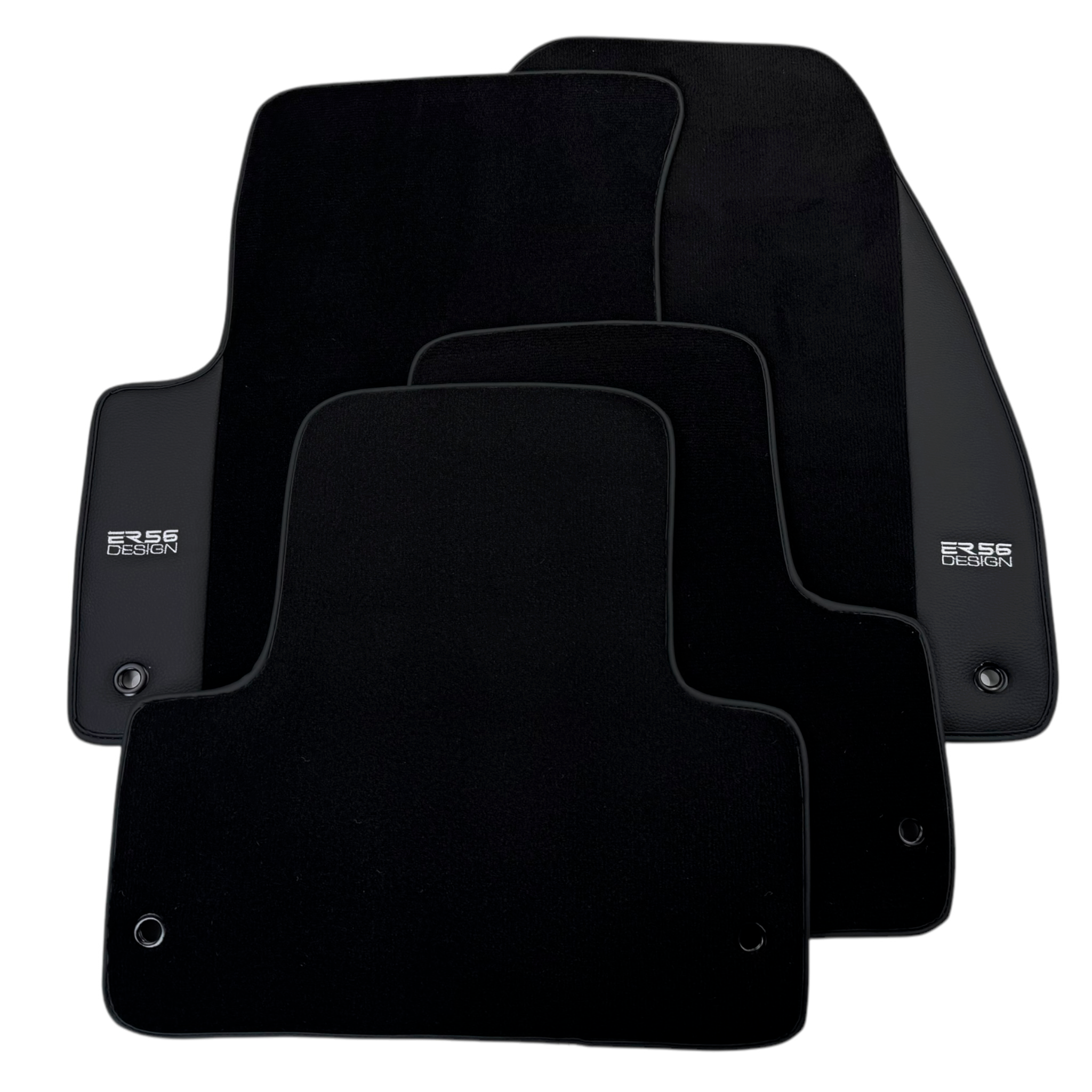 ER56 Design Black Floor Mats for Jeep Renegade Plug-in Hybrid (2020-2024) Co Driver with Fixing System with Leather