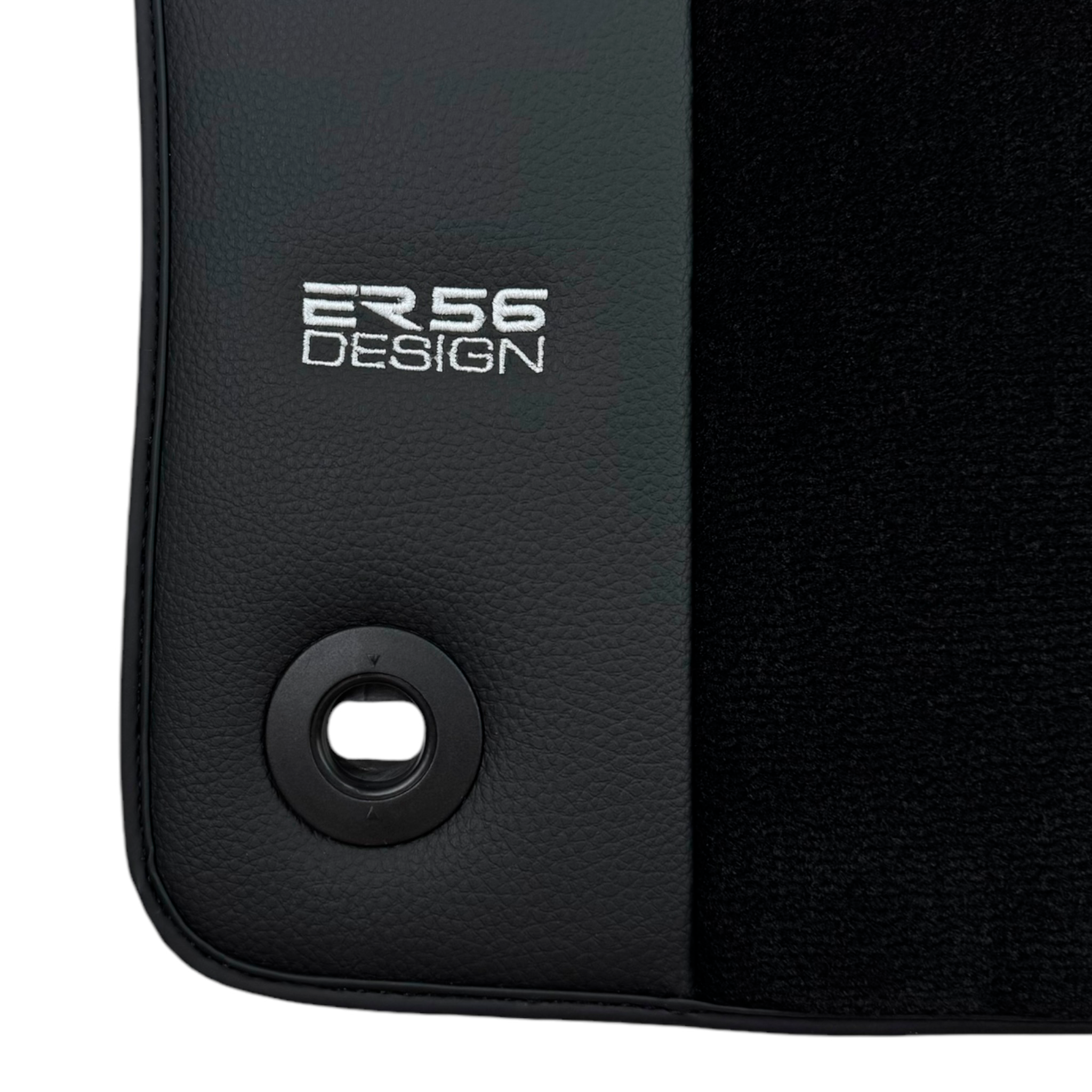 Black Floor Mats for Jaguar E-Pace (2018-2024) with Leather Borders by ER56 Design - AutoWin