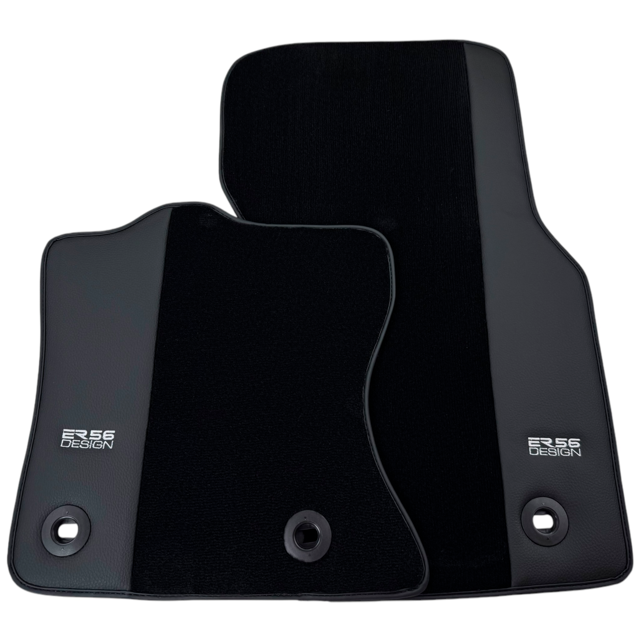 Black Floor Mats for Jaguar S-Type (2002-2008) with Leather Borders by ER56 Design - AutoWin