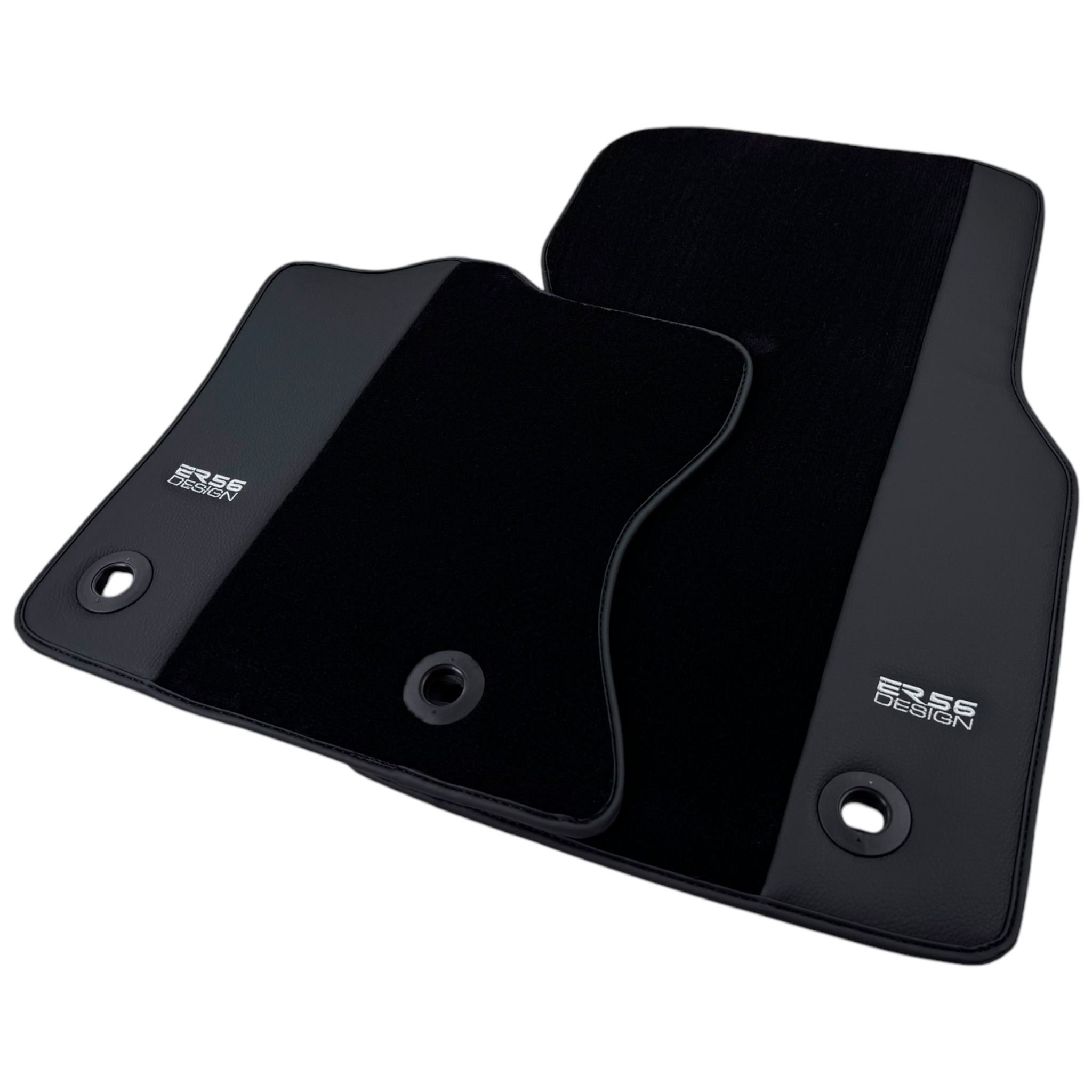 Black Floor Mats for Jaguar XJ (2003-2007) with Leather Borders by ER56 Design - AutoWin