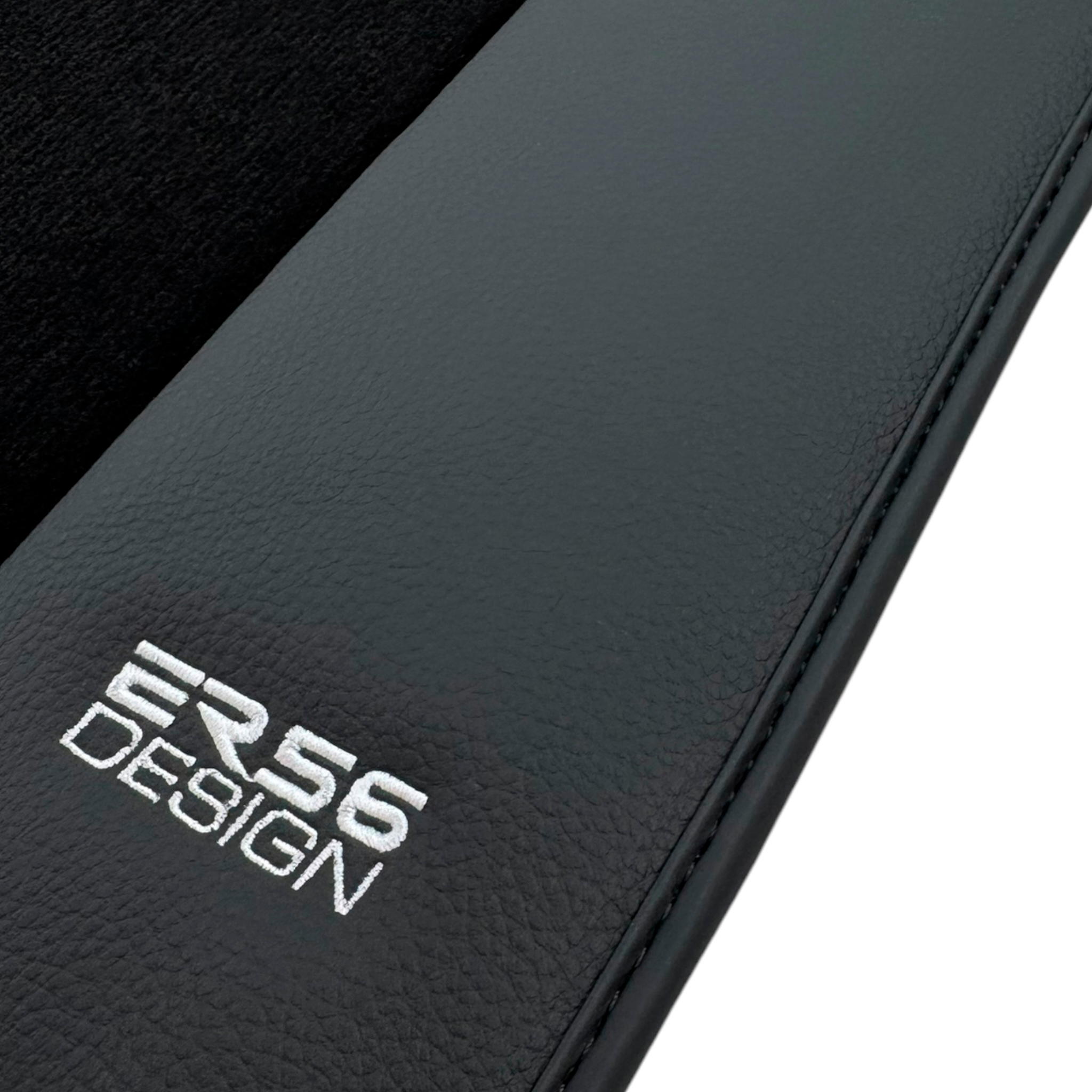 Black Floor Mats for Jaguar E-Pace (2018-2024) with Leather Borders by ER56 Design - AutoWin