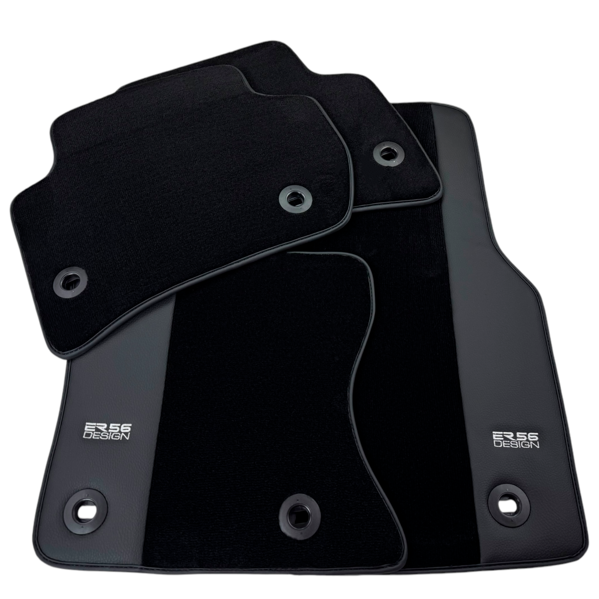 Black Floor Mats for Jaguar X-Type (2001-2009) with Leather Borders by ER56 Design - AutoWin