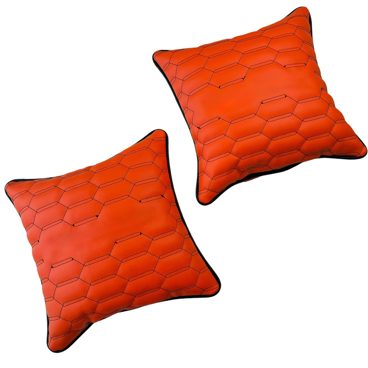 Customizable Orange Leather Pillows Set of 2 with Black Sewing - AutoWin