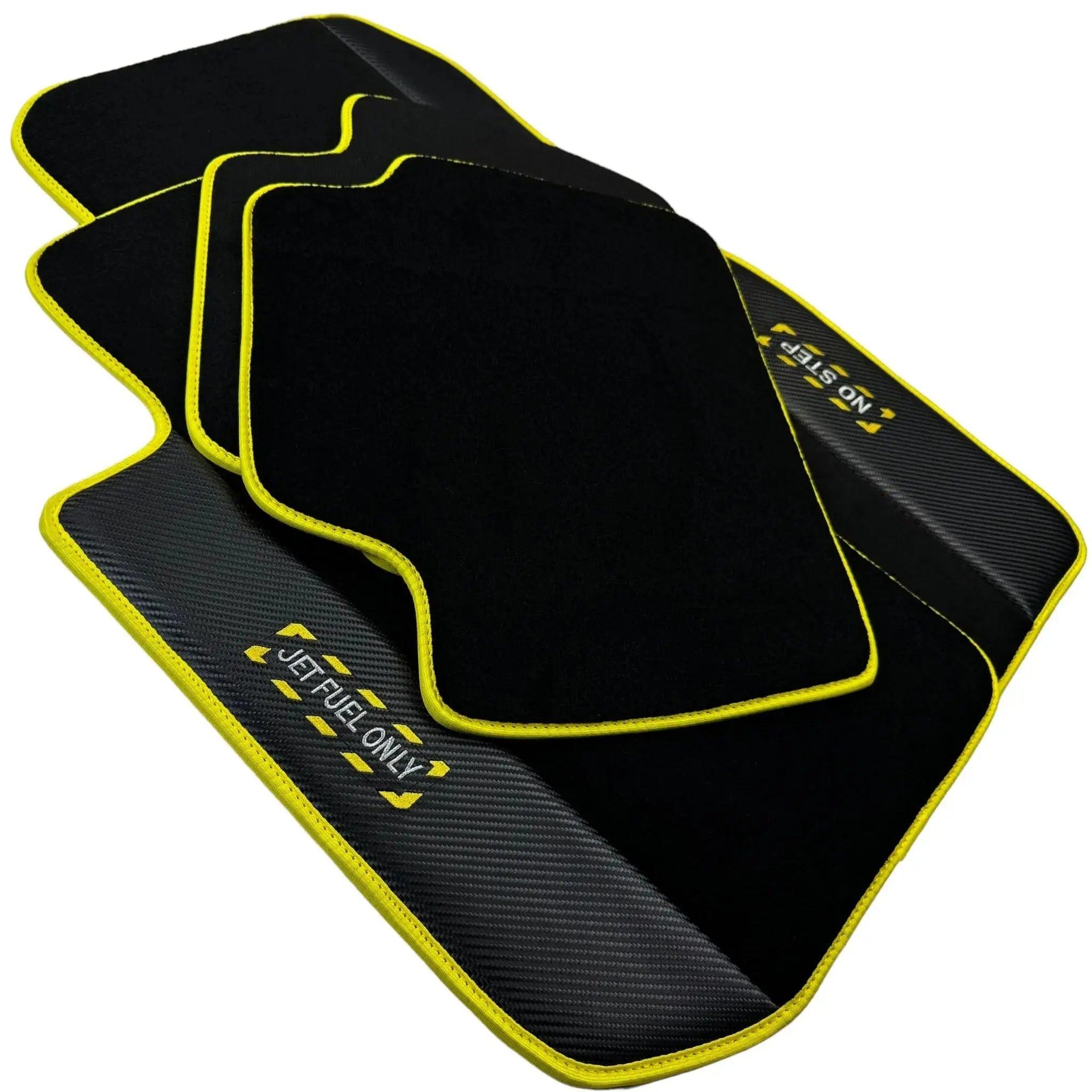 Black Floor Mats For BMW 5 Series F07 Gt | Fighter Jet Edition | Yellow Trim - AutoWin