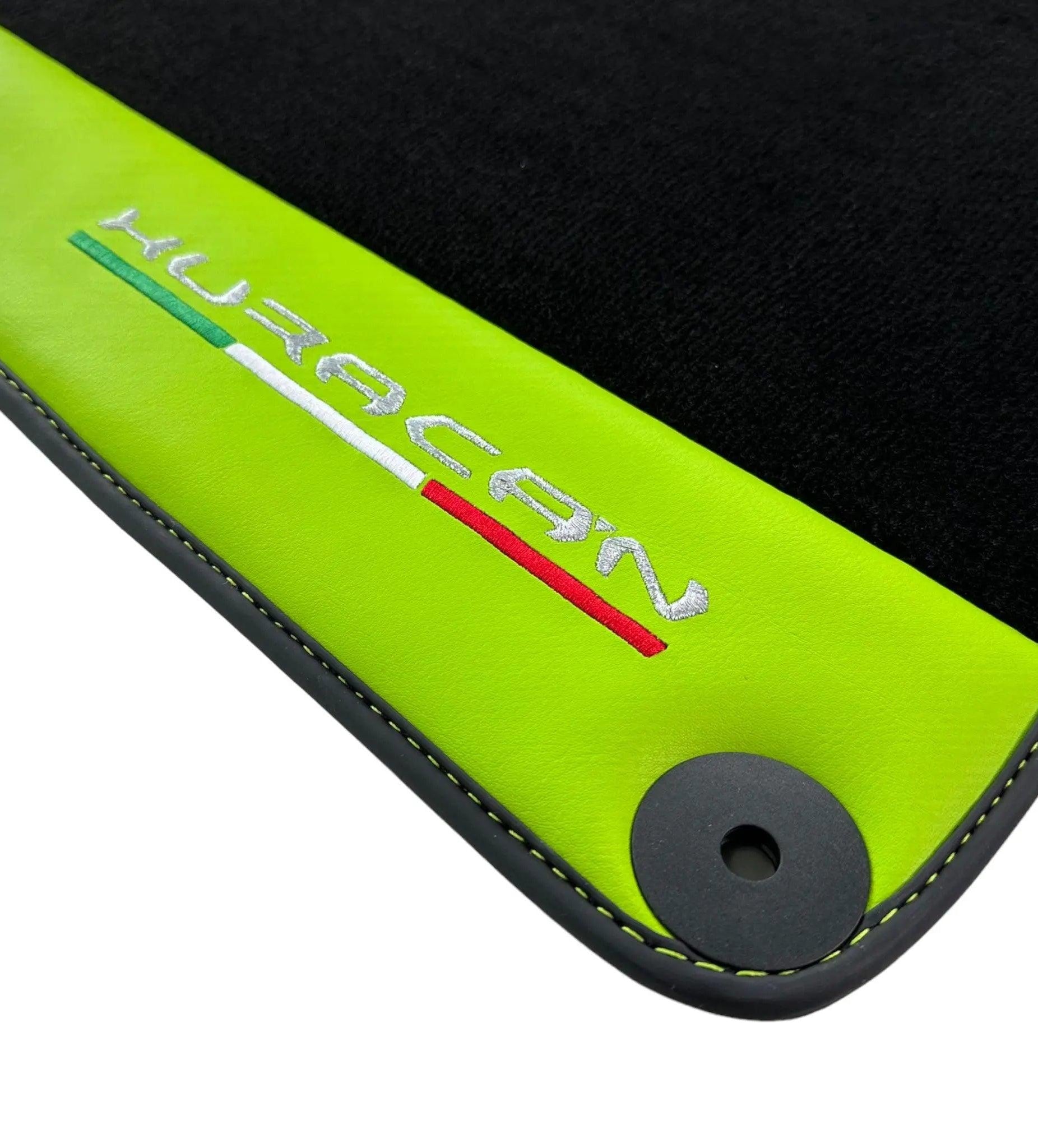 Black Floor Mats for Lamborghini Huracan 2014-2023 With Green Leather - AutoWin