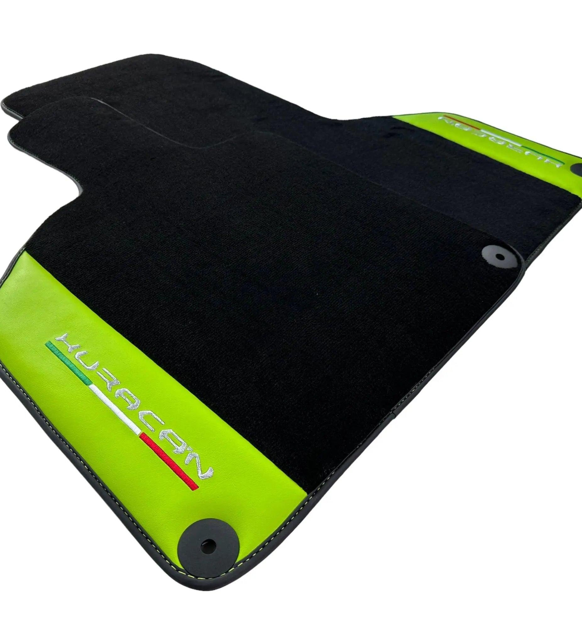 Black Floor Mats for Lamborghini Huracan 2014-2023 With Green Leather - AutoWin