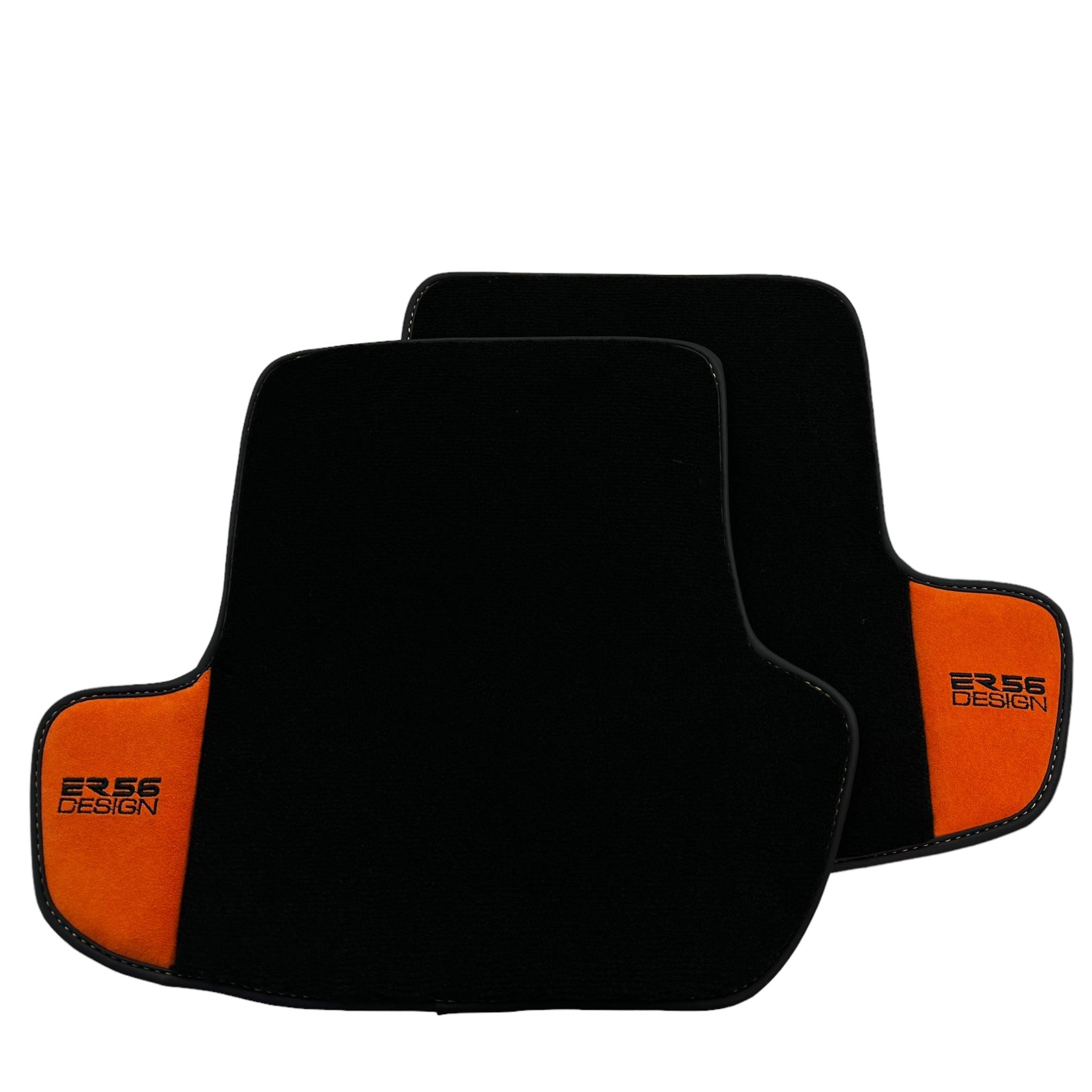 Black Floor Mats for Porsche Cayenne (2018-2023) with Orange Alcantara Leather ER56 Design - AutoWin