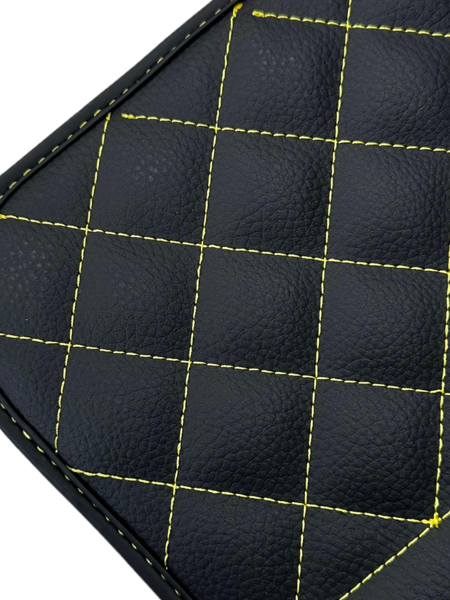 Leather Black Floor Mats for Lamborghini Gallardo Yellow Sewing | ER56 Design