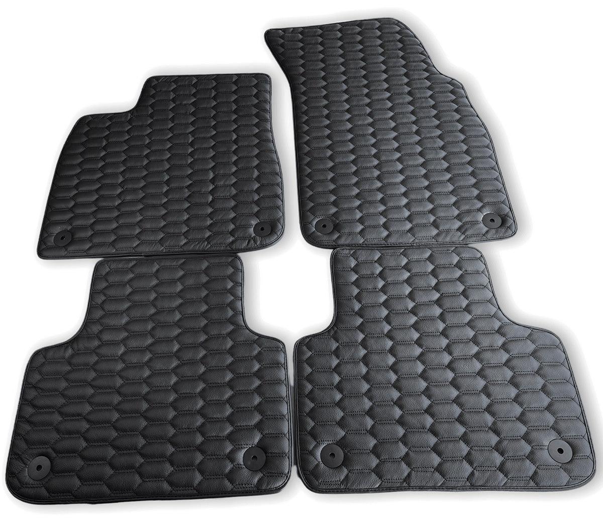 Custom Black Stitched Leather Floor Mats for A4 - B9 Avant (2019-2023) 