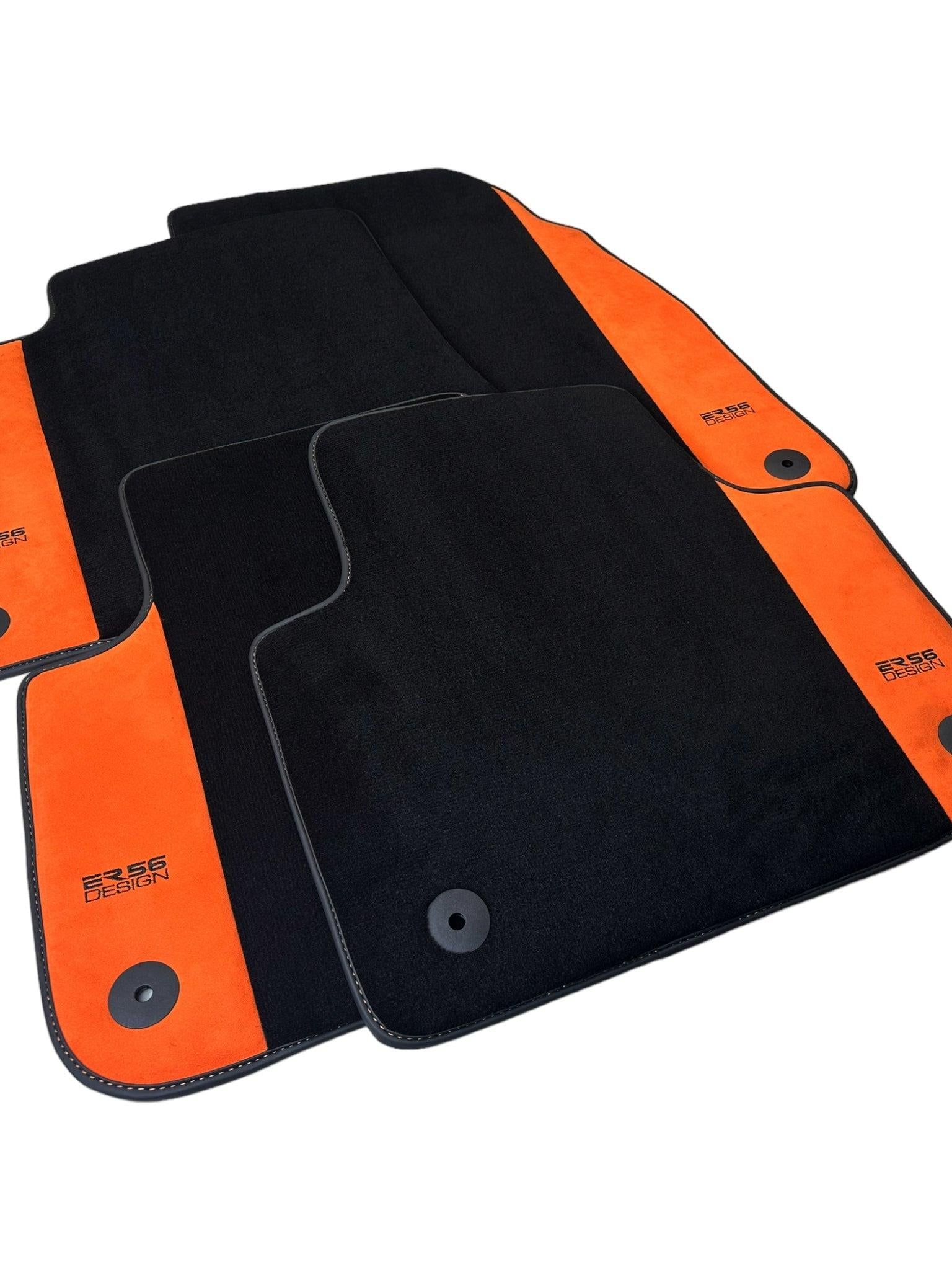 Black Floor Mats for A7 - C8 (2018-2023) Orange Alcantara | ER56 Design