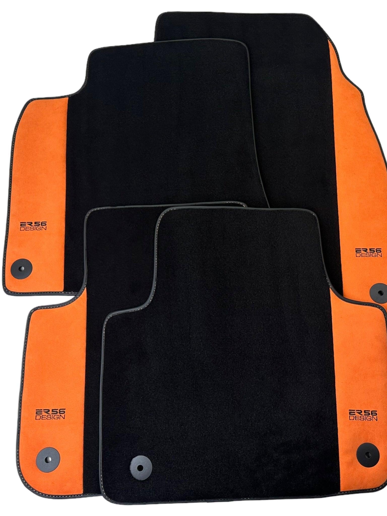 Black Floor Mats for Audi A7 - C7 (2010-2018) Orange Alcantara | ER56 Design