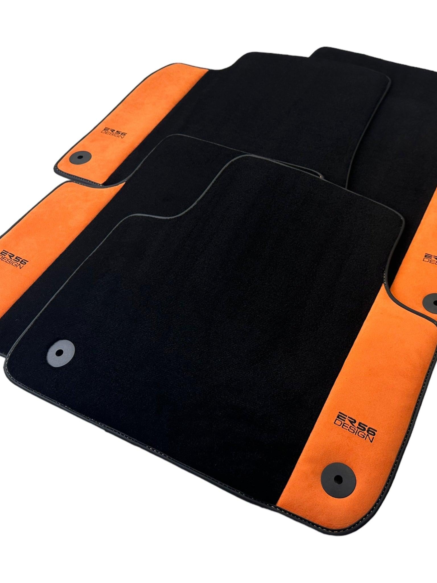 Black Floor Mats for Audi Q7 4M (2019-2023) Orange Alcantara | ER56 Design
