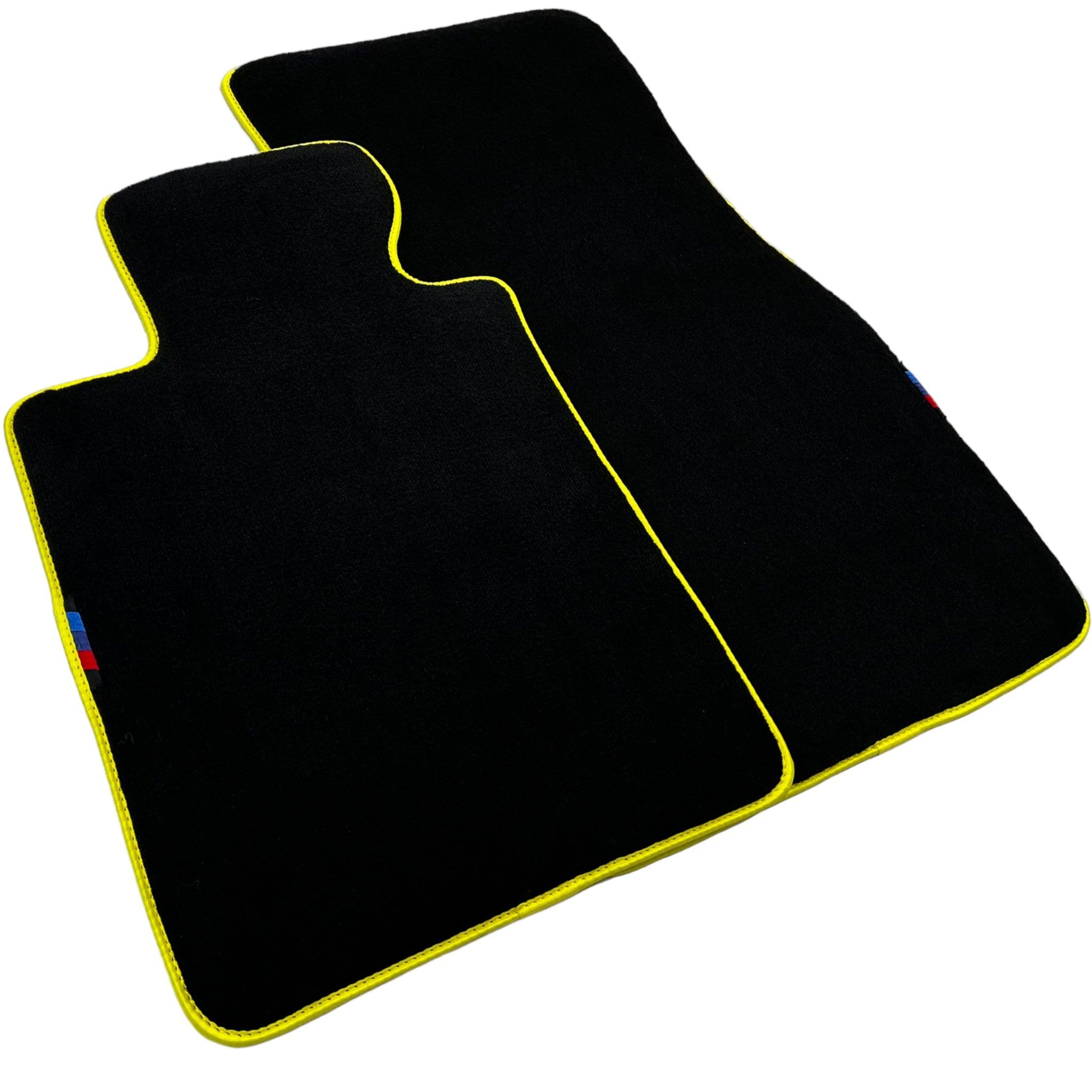 Black Floor Floor Mats For BMW M3 F80 Series | Fighter Jet Edition AutoWin Brand | Yellow Trim