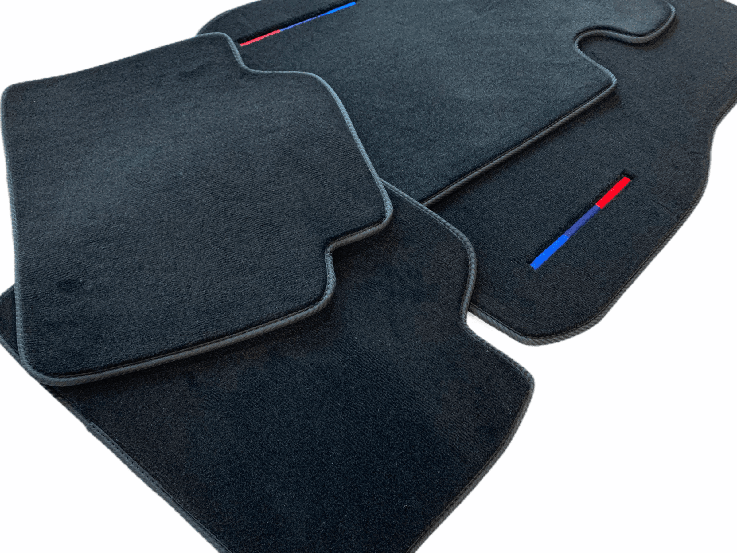 Black Floor Mats For BMW M5 E34 With 3 Color Stripes Tailored Set Perfect Fit - AutoWin