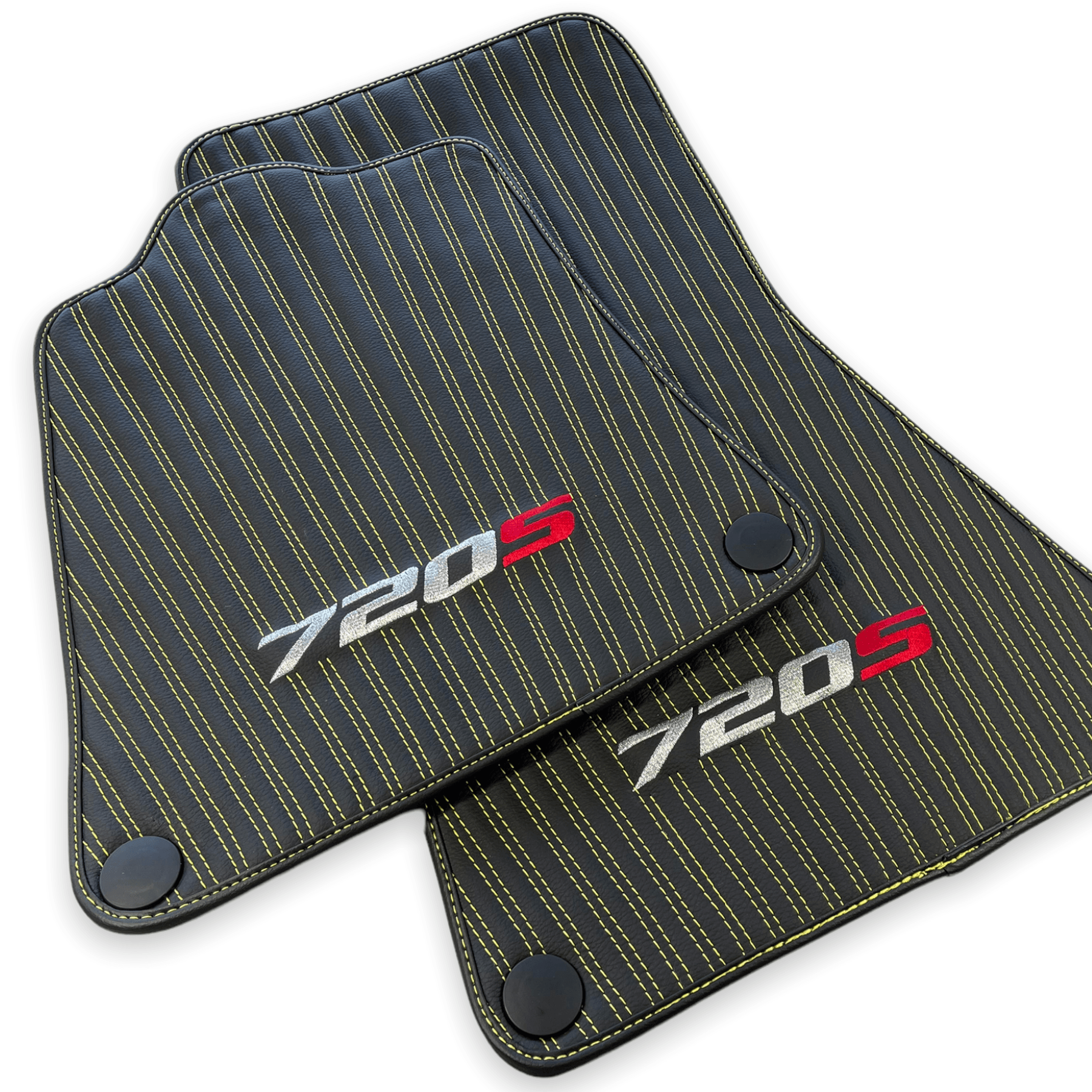 Leather Floor Mats For McLaren 720S Black Tailored Yellow Sewing - AutoWin